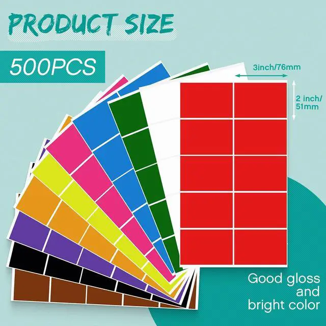 Alt view image 2 of 6 - 500 Pieces Rectangular Colored Labels Stickers 3 x 2 Inch, Large Color Coding Labels in 10 Assorted Colored Name Tags Moving