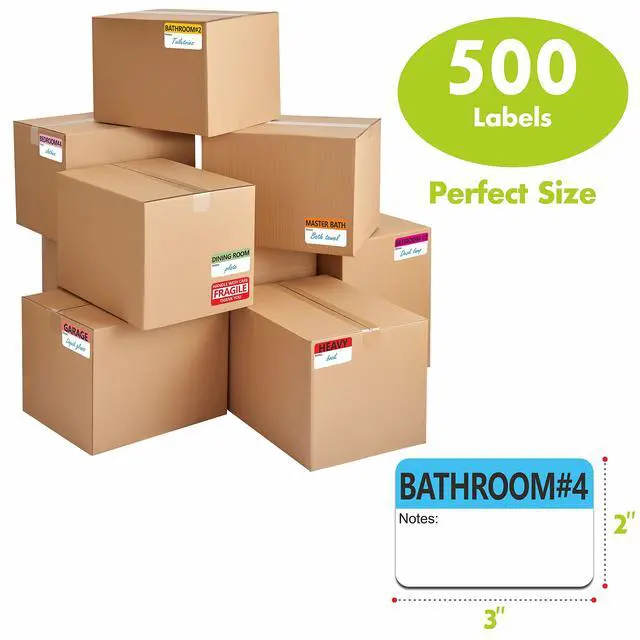 Alt view image 2 of 6 - 500 pcs 20 Designs Pre-Printed Color-Coded Home Moving Packing Box Labels with Writable Notes Areas, Each Measures 2 x 3
