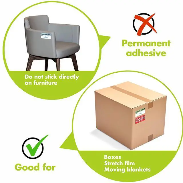 Alt view image 6 of 6 - 500 pcs 20 Designs Pre-Printed Color-Coded Home Moving Packing Box Labels with Writable Notes Areas, Each Measures 2 x 3