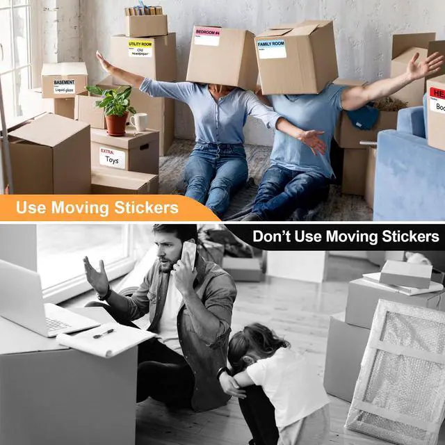 Alt view image 5 of 7 - 600 Writable Stickers 2 x 3 Each,20 Designs Pre-Printed Color-Coded Home Moving Packing Box Labels with Fragile, Extra, Heavy Labels