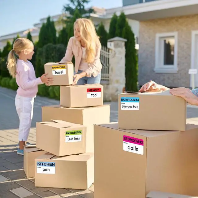 Alt view image 7 of 7 - 600 Writable Stickers 2 x 3 Each,20 Designs Pre-Printed Color-Coded Home Moving Packing Box Labels with Fragile, Extra, Heavy Labels
