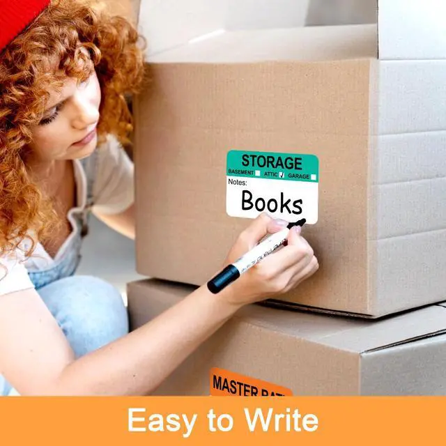 Alt view image 6 of 7 - 600 Writable Stickers 2 x 3 Each,20 Designs Pre-Printed Color-Coded Home Moving Packing Box Labels with Fragile, Extra, Heavy Labels