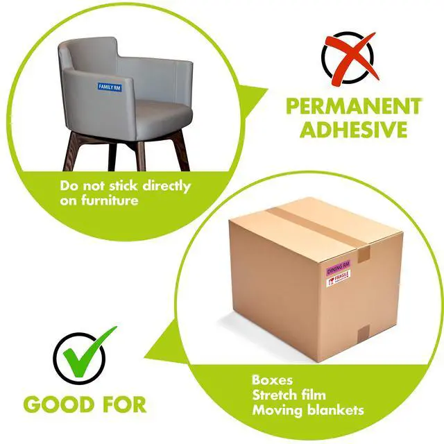 Alt view image 3 of 6 - 640 Pcs Removable Home Moving Labels 15 Pre-Printed Color-Coded Plus 1 Customizable Blank (Each Measures 4" x 1")