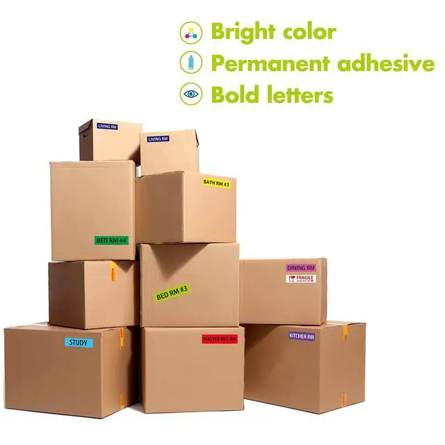 Alt view image 5 of 6 - 640 Pcs Removable Home Moving Labels 15 Pre-Printed Color-Coded Plus 1 Customizable Blank (Each Measures 4" x 1")