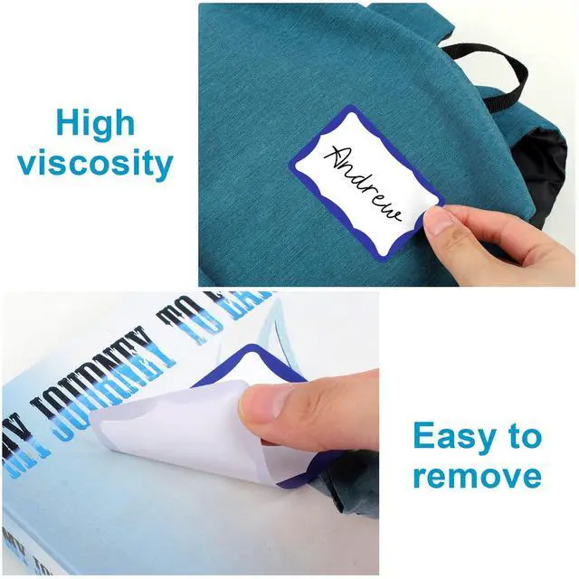 Alt view image 4 of 7 - 390Pcs Name Tags, 3in x 2in Name Tag Stickers, Name Tags Sticker for School Office Home(White with Blue Border)