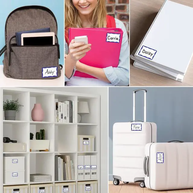 Alt view image 7 of 7 - 390Pcs Name Tags, 3in x 2in Name Tag Stickers, Name Tags Sticker for School Office Home(White with Blue Border)