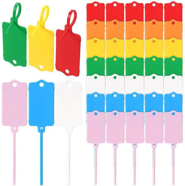 Main image of 100 Pcs Plastic Shipping Tags, 2.44 x 1.45 Inch Writable Blank Hanging Tags with Sealing Strap, Waterproof Sealing Shipping Labels for Luggage Logistic Keys Information Identity, Multicolor
