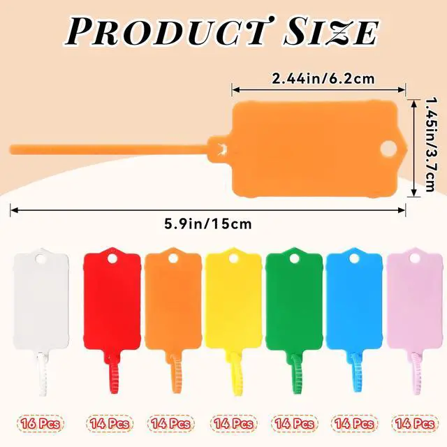 Alt view image 2 of 7 - 100 Pcs Plastic Shipping Tags, 2.44 x 1.45 Inch Writable Blank Hanging Tags with Sealing Strap, Waterproof Sealing Shipping Labels for Luggage Logistic Keys Information Identity, Multicolor