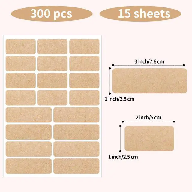 Alt view image 2 of 6 - Kraft Label Stickers Removable Writable Gift Labels, Self-Adhesive Brown Labels for Essential Oil Bottle, Jars, Food Storage or Gift Decoration (2 Size, 300 Sheet)