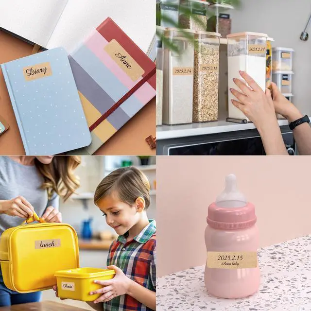 Alt view image 6 of 6 - Kraft Label Stickers Removable Writable Gift Labels, Self-Adhesive Brown Labels for Essential Oil Bottle, Jars, Food Storage or Gift Decoration (2 Size, 300 Sheet)