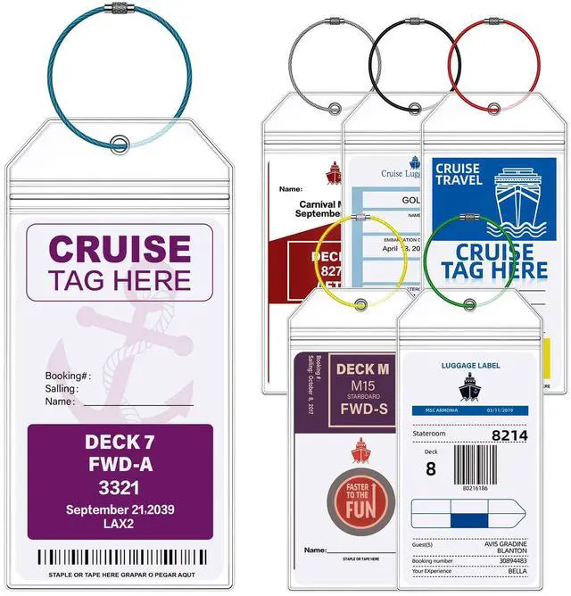 Main image of Cruise Luggage Tags for Carnival, MSC, Costa, NCL & Princess Cruise Ships, 6Pack Clear Tags Zip Seal Reusable Cruise Travel Essentials for 2026-2027