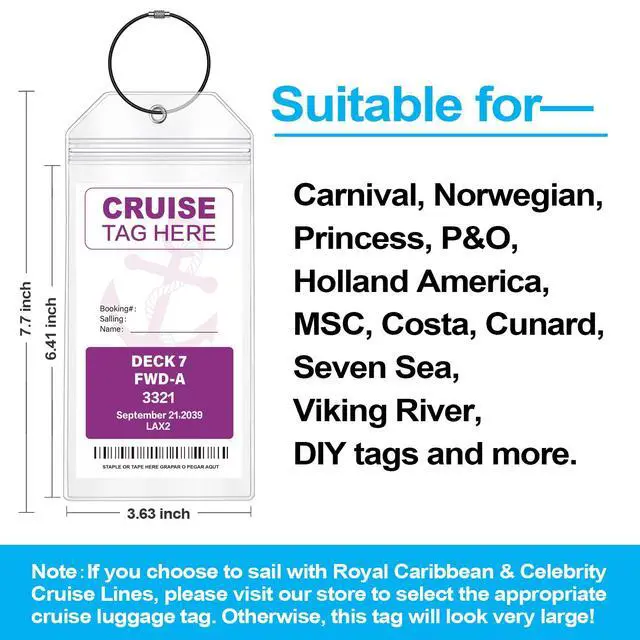 Alt view image 2 of 7 - Cruise Luggage Tags for Carnival, MSC, Costa, NCL & Princess Cruise Ships, 6Pack Clear Tags Zip Seal Reusable Cruise Travel Essentials for 2026-2027