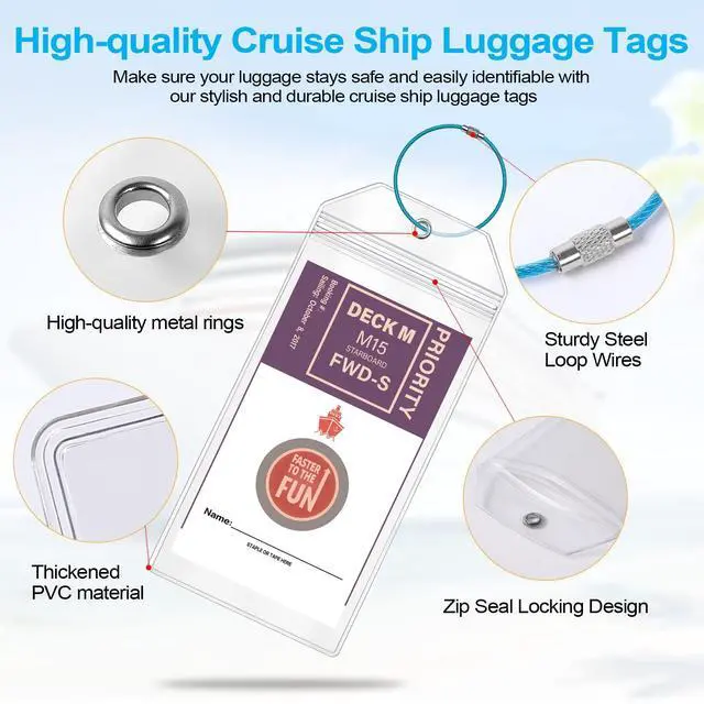 Alt view image 4 of 7 - Cruise Luggage Tags for Carnival, MSC, Costa, NCL & Princess Cruise Ships, 6Pack Clear Tags Zip Seal Reusable Cruise Travel Essentials for 2026-2027