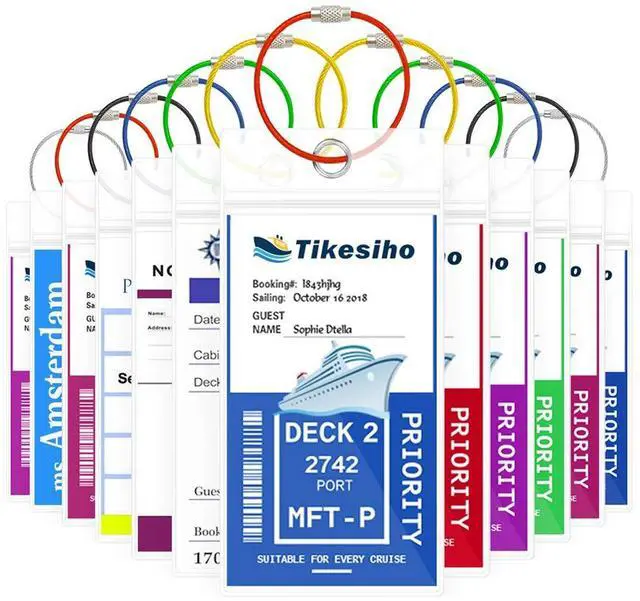 Main image of Cruise Luggage Tags, Cruise Essentials Holders for Cruise Travel 12 Pack for NCL, Princess, Carnival, Royal Caribbean - Cruise Essentials