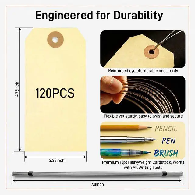 Alt view image 2 of 7 - 120PCS Manila Tags with Wire, 4 3/4" x 2 3/8" Shipping Labels