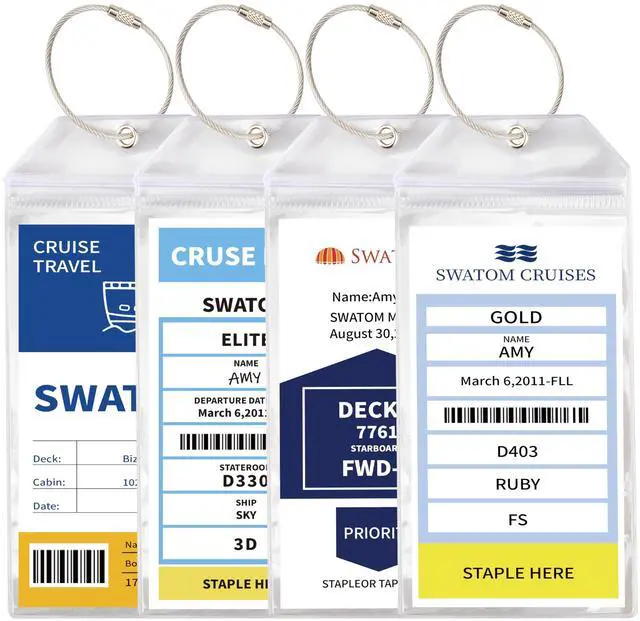 Main image of Cruise Luggage Tags for Suitcases 4 Sets Carnival, NCL, Princess & MSC Waterproof Clear Luggage Bag Tag Holders for 2025 & 2026 Cruise Ships Essentials