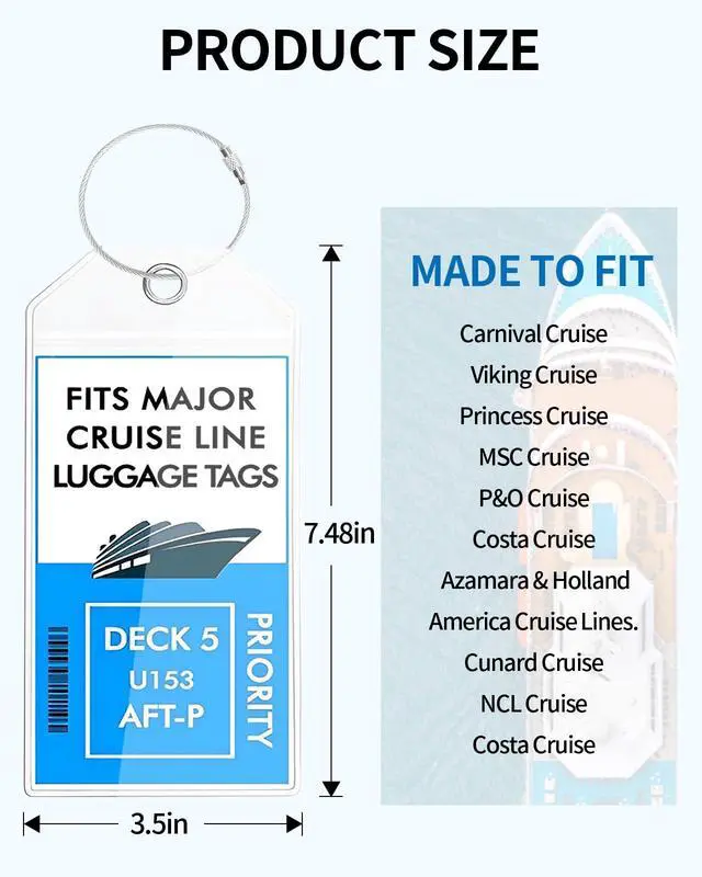 Alt view image 4 of 6 - 6 Pack Cruise Luggage tag Holder,Travel Essentials for Carnival, NCL, Princess, Royal Caribbean,Clear Luggage Tags with Zip Seal and Steel Loops, Cruise Essentials 2026