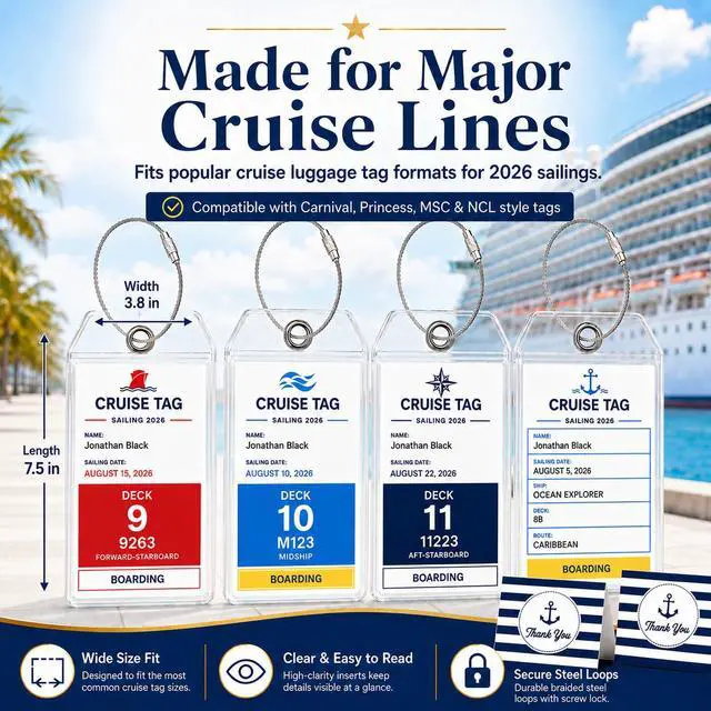Alt view image 2 of 7 - Luggage Tag Holders for Carnival, Princess & NCL Cruises 4 Packs, Fits All Carnival, Princess & NCL Cruises Line Ships & Tags for Cruises in 2024-2025
