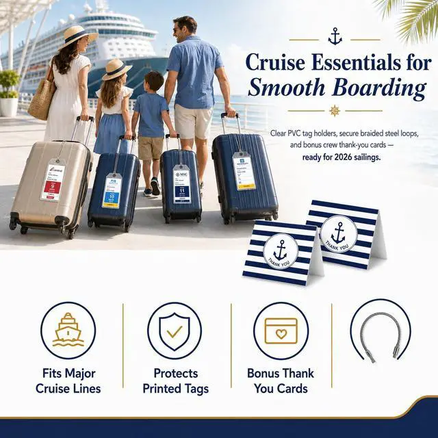 Alt view image 3 of 7 - Luggage Tag Holders for Carnival, Princess & NCL Cruises 4 Packs, Fits All Carnival, Princess & NCL Cruises Line Ships & Tags for Cruises in 2024-2025