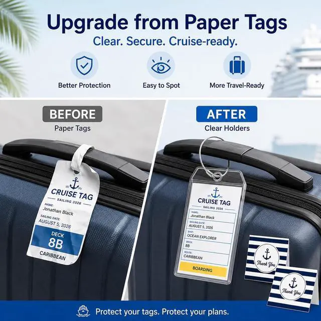 Alt view image 4 of 7 - Luggage Tag Holders for Carnival, Princess & NCL Cruises 4 Packs, Fits All Carnival, Princess & NCL Cruises Line Ships & Tags for Cruises in 2024-2025