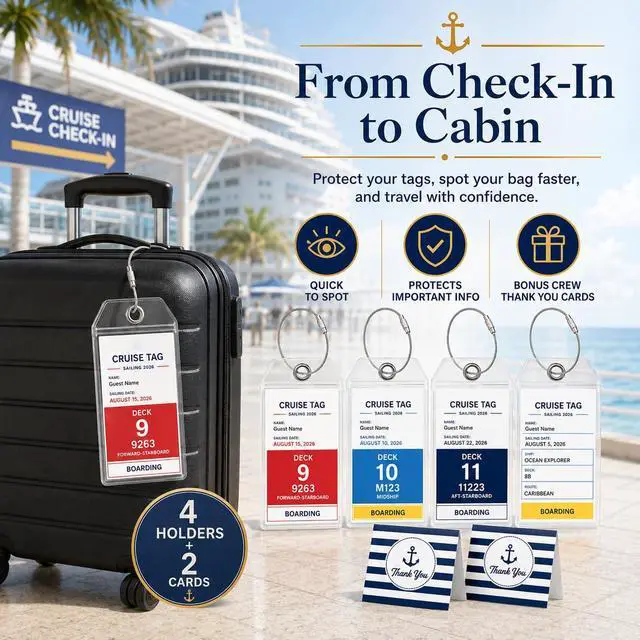 Alt view image 6 of 7 - Luggage Tag Holders for Carnival, Princess & NCL Cruises 4 Packs, Fits All Carnival, Princess & NCL Cruises Line Ships & Tags for Cruises in 2024-2025