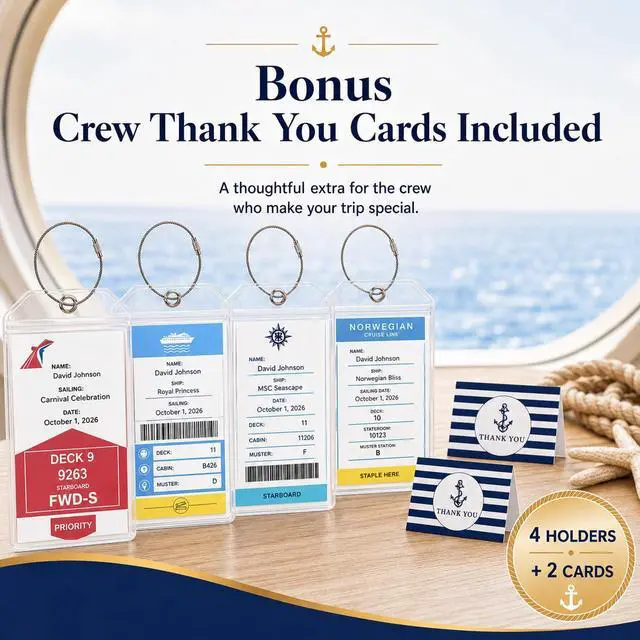 Alt view image 7 of 7 - Luggage Tag Holders for Carnival, Princess & NCL Cruises 4 Packs, Fits All Carnival, Princess & NCL Cruises Line Ships & Tags for Cruises in 2024-2025