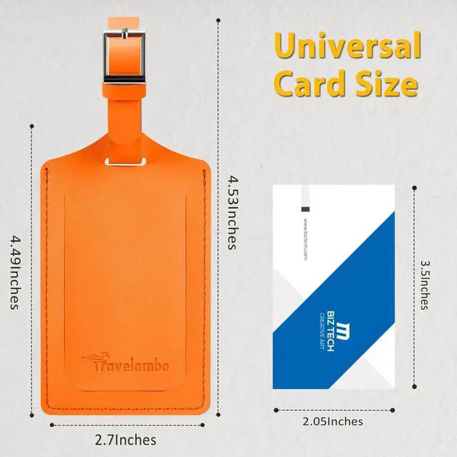 Alt view image 2 of 6 - 4 Pack Leather Luggage Tags for Suitcases Travel Labels Orange