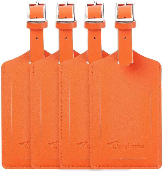 Main image of 4 Pack Leather Luggage Tags for Suitcases Travel Labels Orange