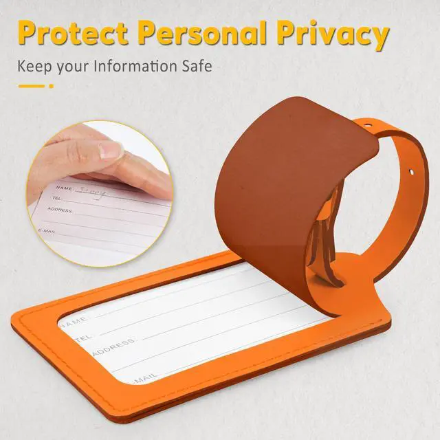 Alt view image 3 of 6 - 4 Pack Leather Luggage Tags for Suitcases Travel Labels Orange