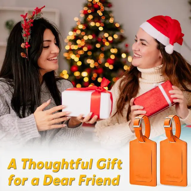 Alt view image 6 of 6 - 4 Pack Leather Luggage Tags for Suitcases Travel Labels Orange