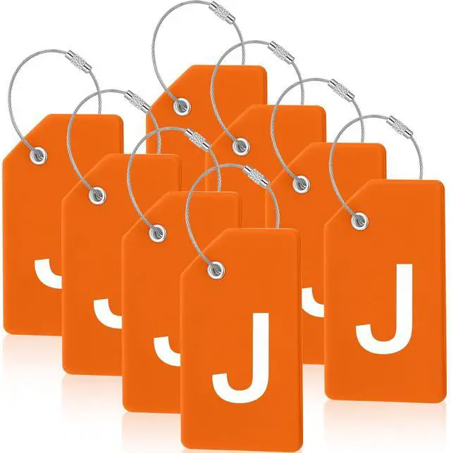 Main image of 8 Pcs Initial Letter A-Z Luggage Tags Silicone Suitcase Instrument Tag with Name Card and Stainless Steel Loop(Letter J,Orange)