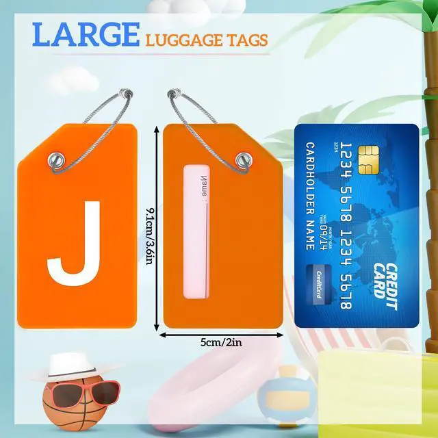 Alt view image 2 of 6 - 8 Pcs Initial Letter A-Z Luggage Tags Silicone Suitcase Instrument Tag with Name Card and Stainless Steel Loop(Letter J,Orange)