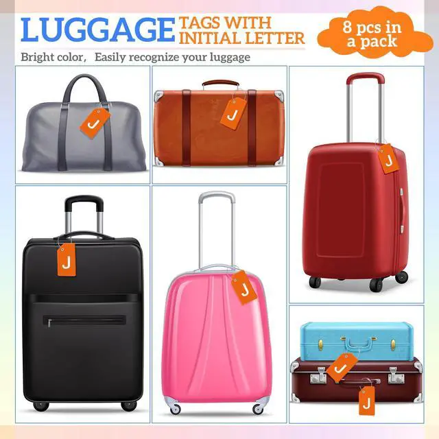 Alt view image 4 of 6 - 8 Pcs Initial Letter A-Z Luggage Tags Silicone Suitcase Instrument Tag with Name Card and Stainless Steel Loop(Letter J,Orange)