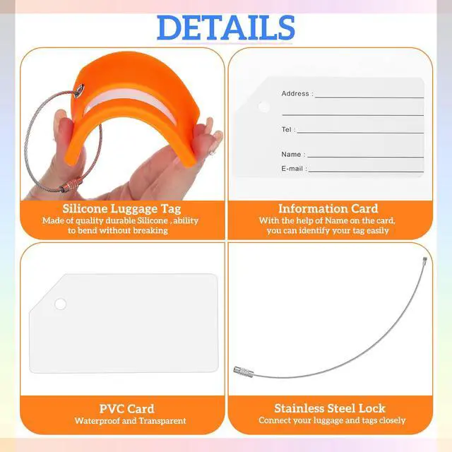 Alt view image 3 of 6 - 8 Pcs Initial Letter A-Z Luggage Tags Silicone Suitcase Instrument Tag with Name Card and Stainless Steel Loop(Letter J,Orange)