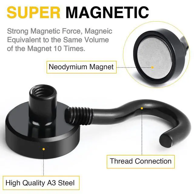 Alt view image 6 of 7 - Magnetic Hooks 6pcs 30lbs+ Cruise Essentials 2026 Magnet Hook Black