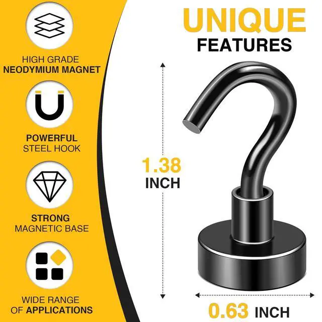 Alt view image 4 of 7 - Magnetic Hooks 6pcs 30lbs+ Cruise Essentials 2026 Magnet Hook Black