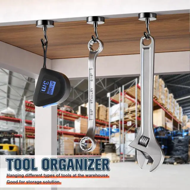 Alt view image 5 of 7 - Heavy Duty Magnetic Hooks, 50LB+ Magnets with Hooks, 12 Pack Black