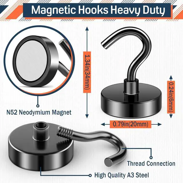 Alt view image 7 of 7 - Heavy Duty Magnetic Hooks, 50LB+ Magnets with Hooks, 12 Pack Black