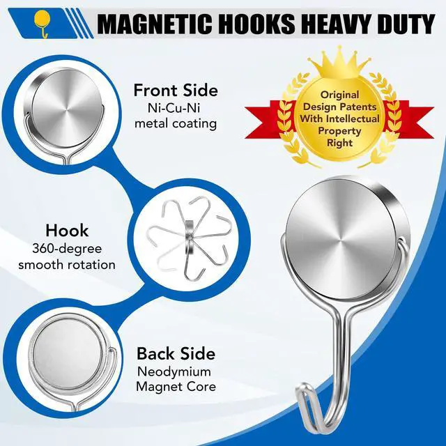 Alt view image 4 of 7 - Magnetic Hooks, 60Lbs 6 Pack for Cruise Cabins