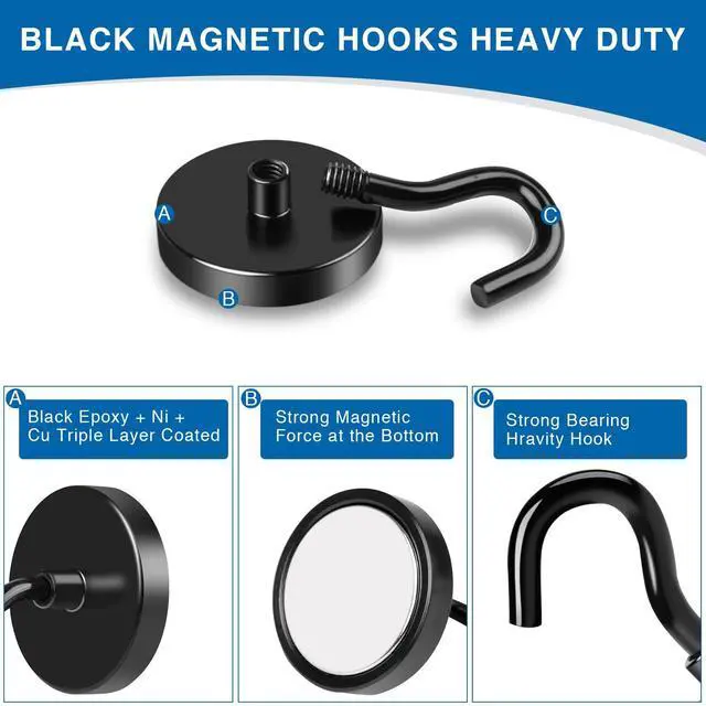 Alt view image 4 of 6 - Magnetic Hooks Heavy Duty, 85LBS, 12 Pack