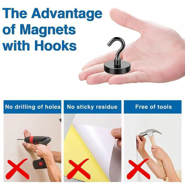 Alt view image 5 of 6 - Magnetic Hooks Heavy Duty, 85LBS, 12 Pack