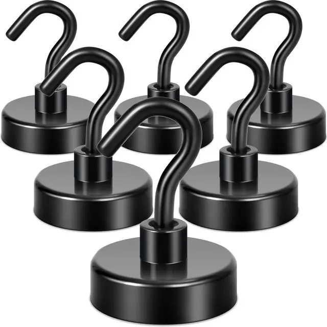 Main image of Magnetic Hooks for Cruise Cabins, 85lb+ Heavy Duty, Black, 6 Pack