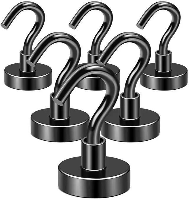 Main image of Magnetic Hooks,50lbs Heavy Duty Magnets with Hook Black 6 Pack