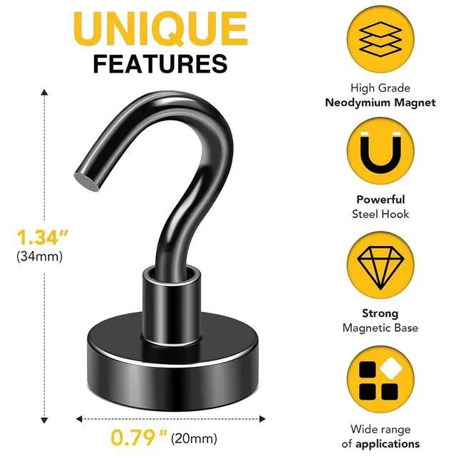 Alt view image 2 of 6 - Magnetic Hooks,50lbs Heavy Duty Magnets with Hook Black 6 Pack