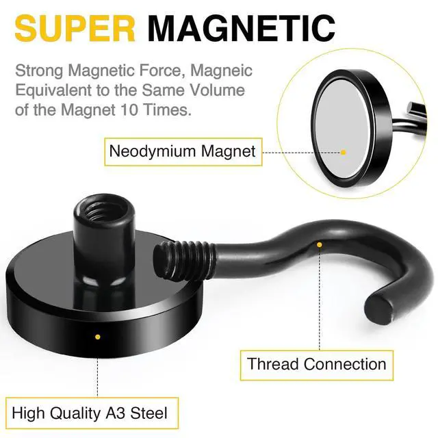 Alt view image 3 of 6 - Magnetic Hooks,50lbs Heavy Duty Magnets with Hook Black 6 Pack