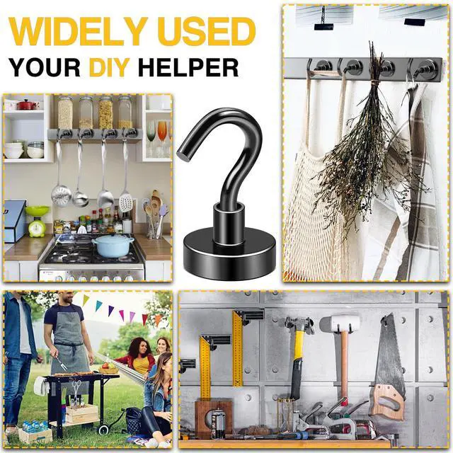 Alt view image 6 of 6 - Magnetic Hooks,50lbs Heavy Duty Magnets with Hook Black 6 Pack