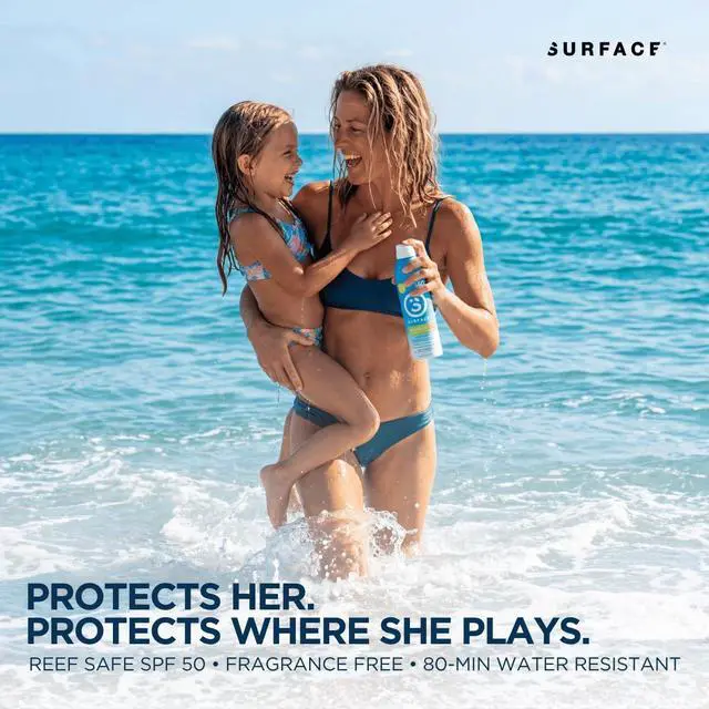 Alt view image 3 of 6 - Surface Sunscreen Spray SPF 50 for Body, Natural Formula, Lightweight and Reef Friendly, Broad Spectrum UVA UVB Protection, Water Resistant Sun Care for Outdoor Use, Fragrance Free, 6oz