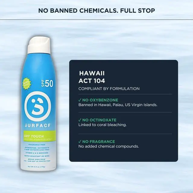 Alt view image 5 of 6 - Surface Sunscreen Spray SPF 50 for Body, Natural Formula, Lightweight and Reef Friendly, Broad Spectrum UVA UVB Protection, Water Resistant Sun Care for Outdoor Use, Fragrance Free, 6oz