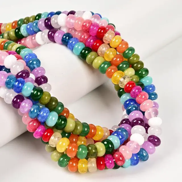 Alt view image 2 of 6 - ICAI Beads Natural 5x8mm Rondelle Beads, Natural Abacus Disk Stone Beads Loose Spacer Gemstone for DIY Bracelet Necklace Jewelry Making (Mulitcolor)