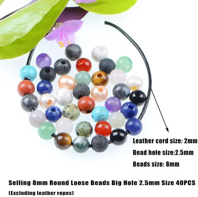 Alt view image 2 of 5 - Natural Gemstone 8mm Round Loose Beads Big Hole 2.5mm Sized 40pcs (Mixed Colour)